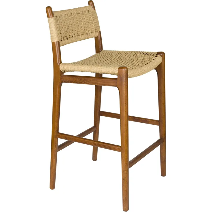 Barhocker Cecile Walnut: Retro-Design aus Holz & Seilgeflecht