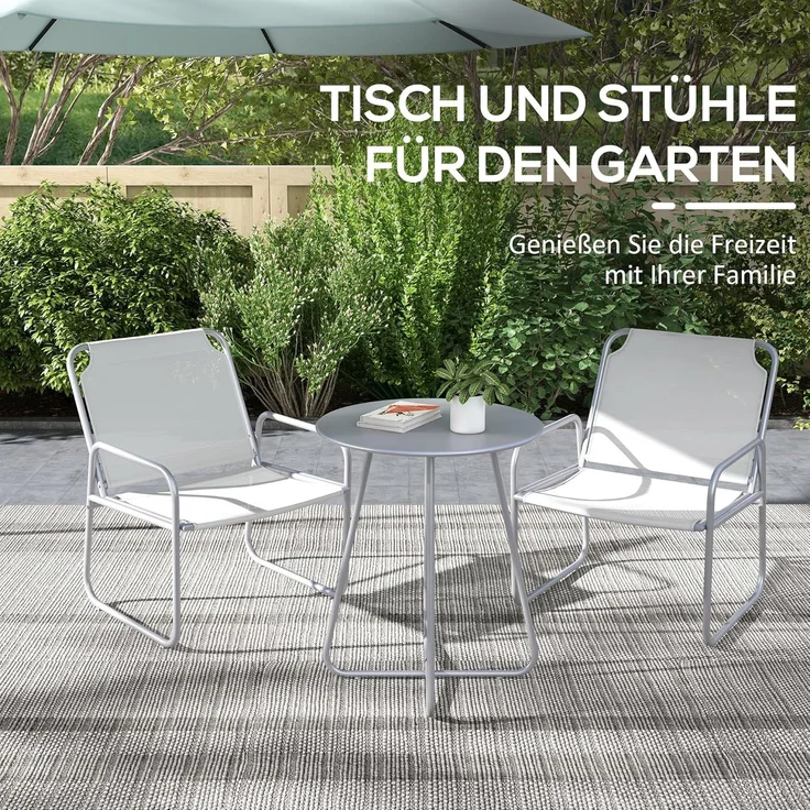 Outsunny 3tlg. Bistro-Set, Balkonmöbel-Set inkl. 1 Tisch, 2 Stühlen, Gartenmöbel-Set, Gartensitzgruppe für Garten, Terrasse, Mesh, Hellgrau – Bild 4