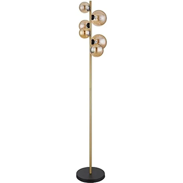 LED Stehleuchte, 6-Flammig, Glas Amber, messing, H 155 cm