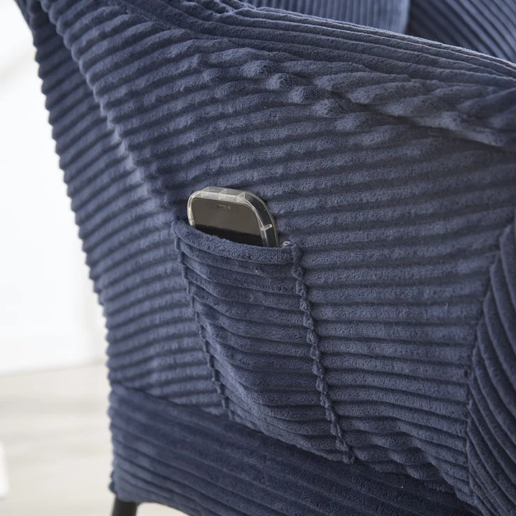 Flieks Loungesessel mit Hocker, ergonomischer Ohrensessel mit Stahlrahmen, weicher Cordstoff, Seitentasche, Blau – Bild 7