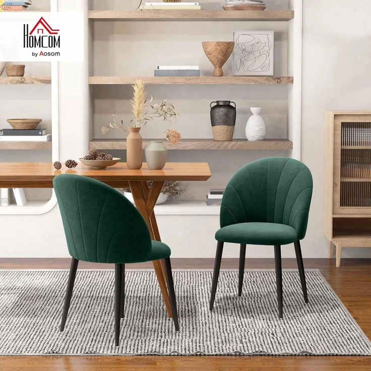 HOMCOM Esszimmerstuhl Küchenstuhl Wohnzimmerstuhl (Polsterstuhl, 2 St), Skandi-Design Samt Metall Grün 52 x 54 x 79 cm – Bild 2