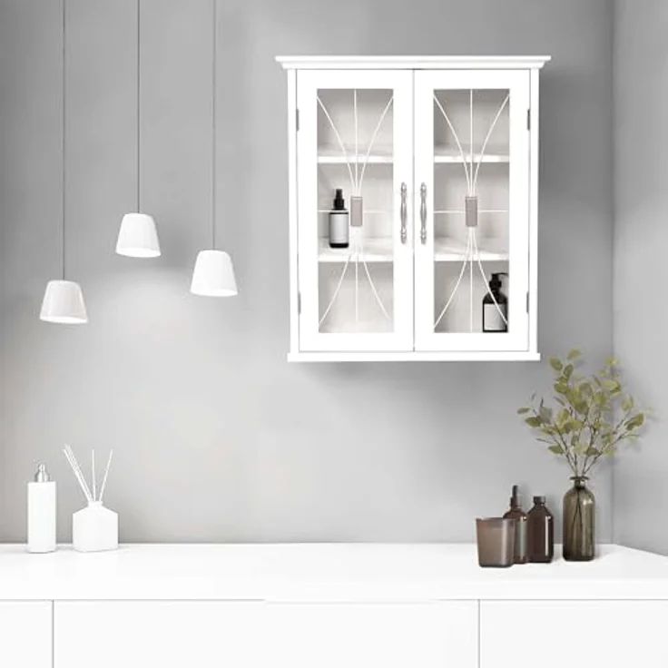 Teamson Home Badezimmerschrank -Holz-Wandschrank weiß 7930 mit 2 Glastüren – Bild 3