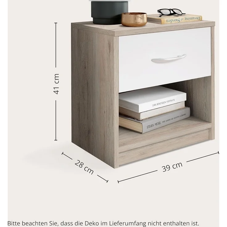 Polpower 'Pepe' Nachttisch, San Remo Optik/weiß, mit 1 Schublade, 39 x 41 x 28 cm – Bild 2