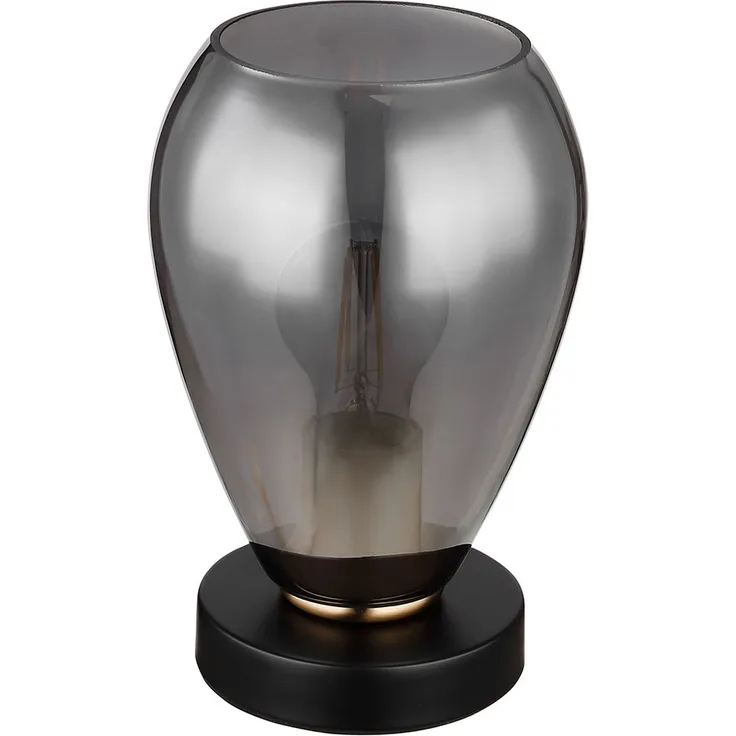 Tischleuchte, Metall schwarz, Glas rauch, H 23,5 cm