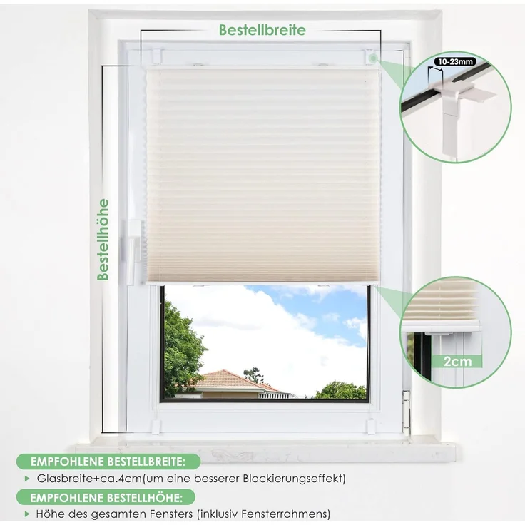 bobodeco Plissee ohne Bohren Klemmfix Faltrollo Jalousie Beige 100x200 cm (BxH), Plisseerollo Sichtschutz und Sonnenschutz Blickdicht Easyfix lichtdurchlässig Rollo für Fenster & Tür – Bild 6
