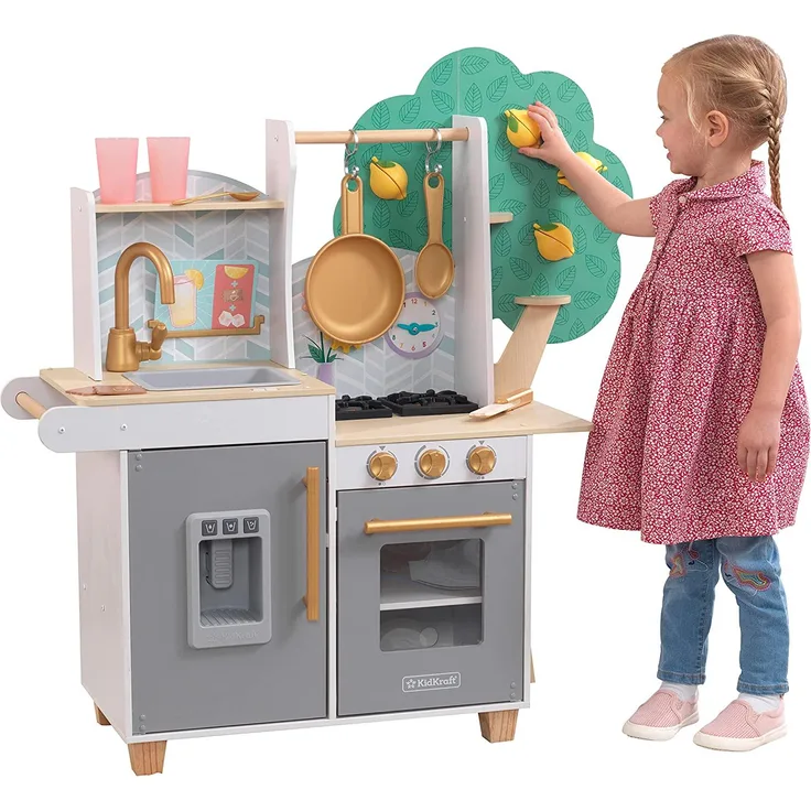 KidKraft 10160 Happy Harvest Spielküche mit 20-teiligem Lebensmittelzubehör, Eismaschine und Zitronenbaum, Bunt, Für Kinder