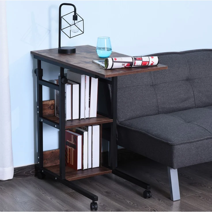 HOMCOM Beistelltisch, E1 Spanplatte, Metall, PP-Kunststoff, Rustikal-Braun, 80L x 40B x 72-82H cm – Bild 8