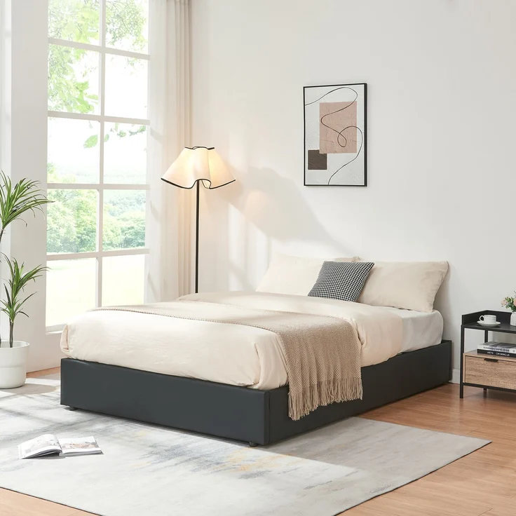 Polsterbett Nola 140x200 cm Kunstleder Schwarz [en. casa] – Bild 1