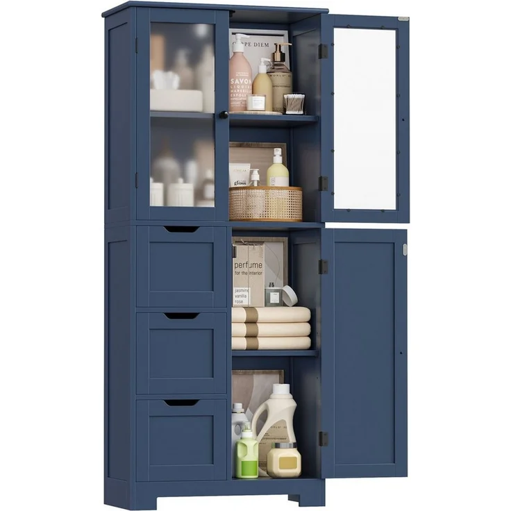 HOMECHO Hochschrank Badezimmerschrank mit 3 Türen und 3 Schubladen – Bild 1