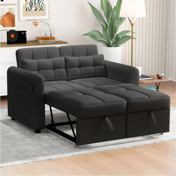 Odikalo Schlafsofa 3-in-1 2er-Sofa Ausziehbar Verstellbar Rückenlehne USB Weiß/Schwarz – Bild 2