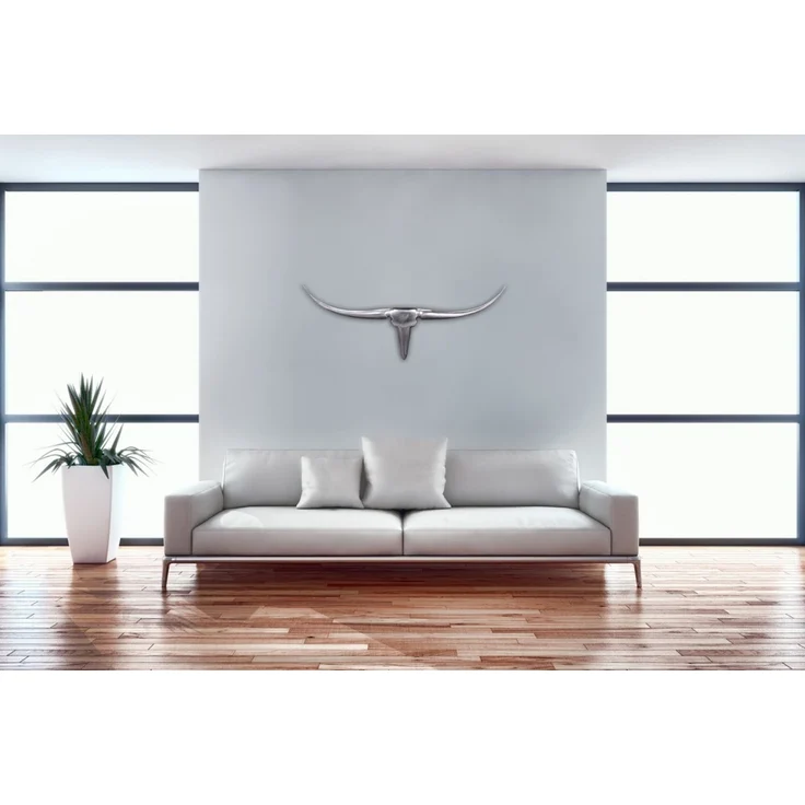 FineBuy Bull Geweih S Wanddekoration 74cm breit Alu Aluminium silber Aluminiumdekoration Wandgeweih Designdekoration – Bild 1
