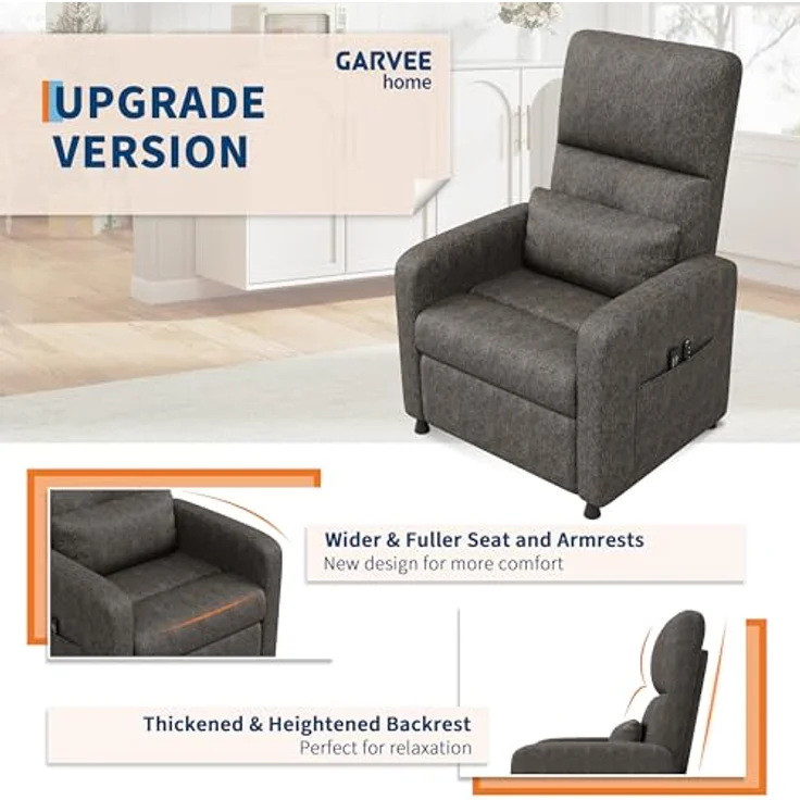 GarveeHome Fernsehsessel Elektrisch Relaxsessel Ruhesessel, massagesessel mit wärmefunktion, Verstellbarer Fernsehsessel mit Fußstütze, Einzelsofa,für Wohnzimmer, Schlafzimmer oder Büro (Braun) – Bild 5