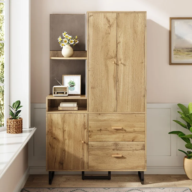 Kompaktgarderobe Holz Schwarz mit Soft-Close, Ausziehstange, Stoffpaneelen, Schubladen, modernem Flur-Organizer – Bild 6