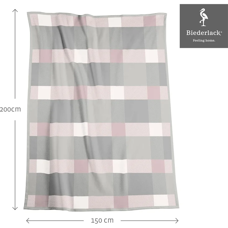 Wohndecke Check rosa, karierte Kuscheldecke in 150x200, Decke aus Baumwoll-Mix, Biederlack, Made in Germany – Bild 2