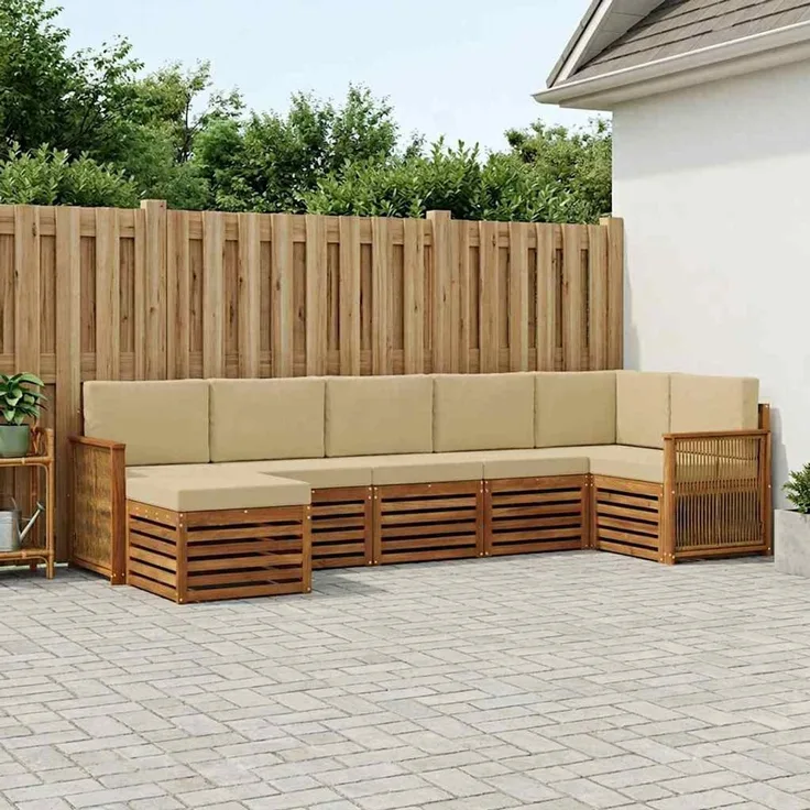 vidaXL Outdoor-Sofagarnitur 7 stk. 6-Sitzer Natur und Beige 3384629