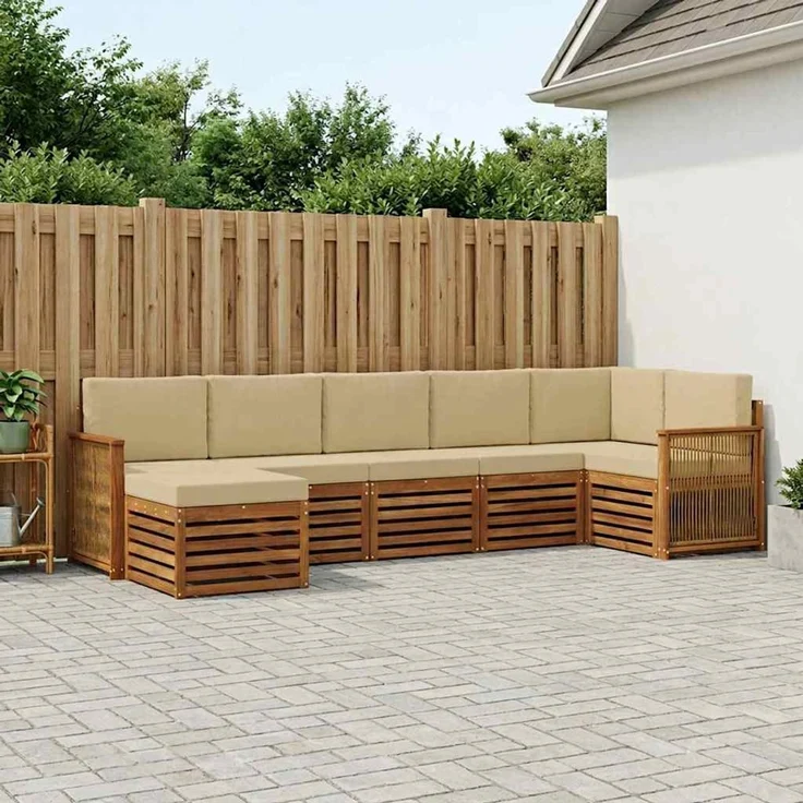 vidaXL Outdoor-Sofagarnitur 7 stk. 6-Sitzer Natur und Beige 3384629 – Bild 1