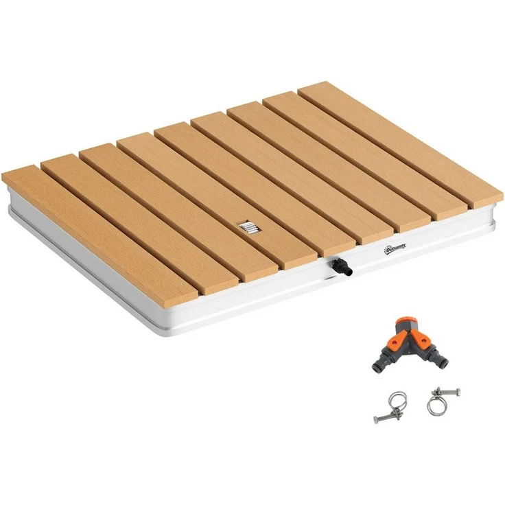 Outsunny Gartendusche mit einstellbar Fußrad, bis 4 m Fontänenhöhe (Aussendusche, 1 St, Bodendusche aus Aluminium), Holzoptik rutschfeste Wetterfest Outdoor Campingdusche für Pool Sauna – Bild 2