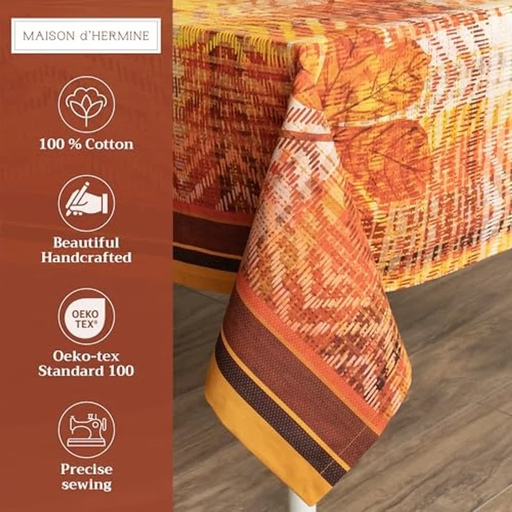 Maison d' Hermine Tischdecke, quadratisch, 100% Baumwolle, wiederverwendbar, dekorativ, für Alltag, Esszimmer, Bauernhaus, Zuhause, Party, Feste und Hochzeit, 137,2 x 137,2 cm, Thanksgiving-Tartan – Bild 2