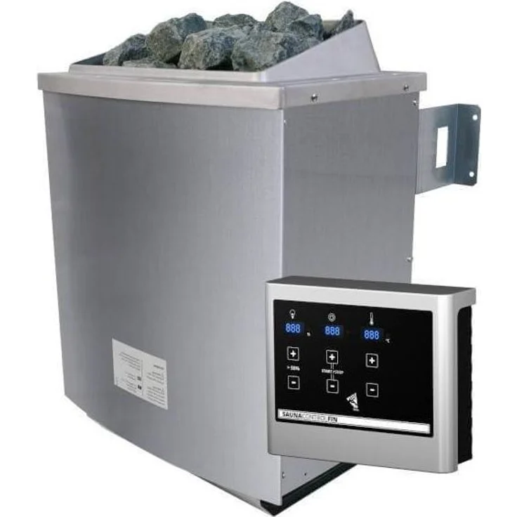 Karibu Sauna Variado mit Dachkranz + 9kW Saunaofen mit ext. Steuerung Easy Bronzierte Ganzglastür – Bild 3