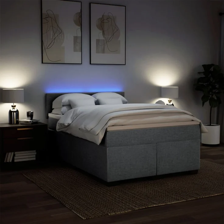 vidaXL Boxspringbett mit Matratze Hellgrau 140x190 cm Stoff 3288183 – Bild 5