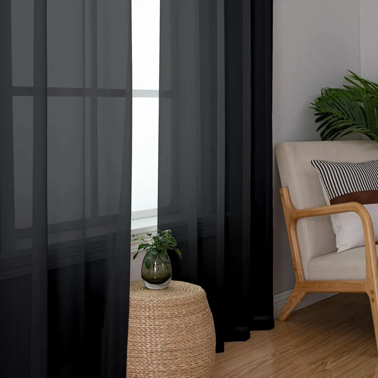 Chyhomenyc Durchsichtige Fenstervorhänge, 137 cm, 2 Stück, lichtfilterend, massiver Voile, Küchenvorhänge für kleine Fenster/Kinderzimmer/Badezimmer/Wohnzimmer/Schlafzimmer, 42 Wx54 L, Schwarz – Bild 4