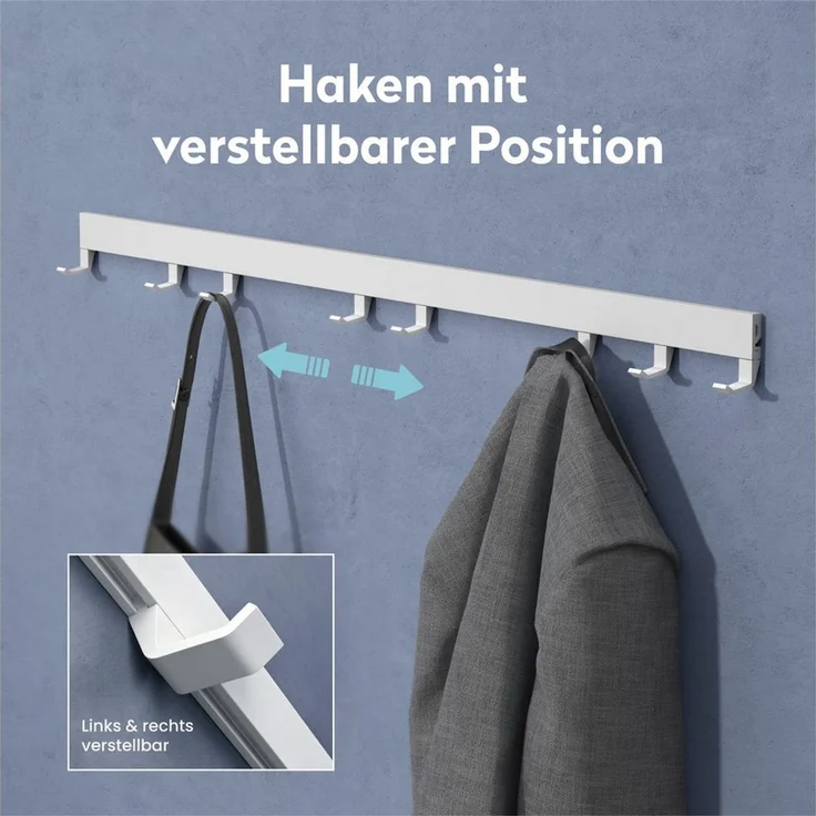 doporro Garderobenleiste Garderobenhaken mit verschiebbaren Kleiderhaken aus Aluminium Stalo10 (8 St), Pulverbeschichtet, aus hochwertige Alu – Bild 2