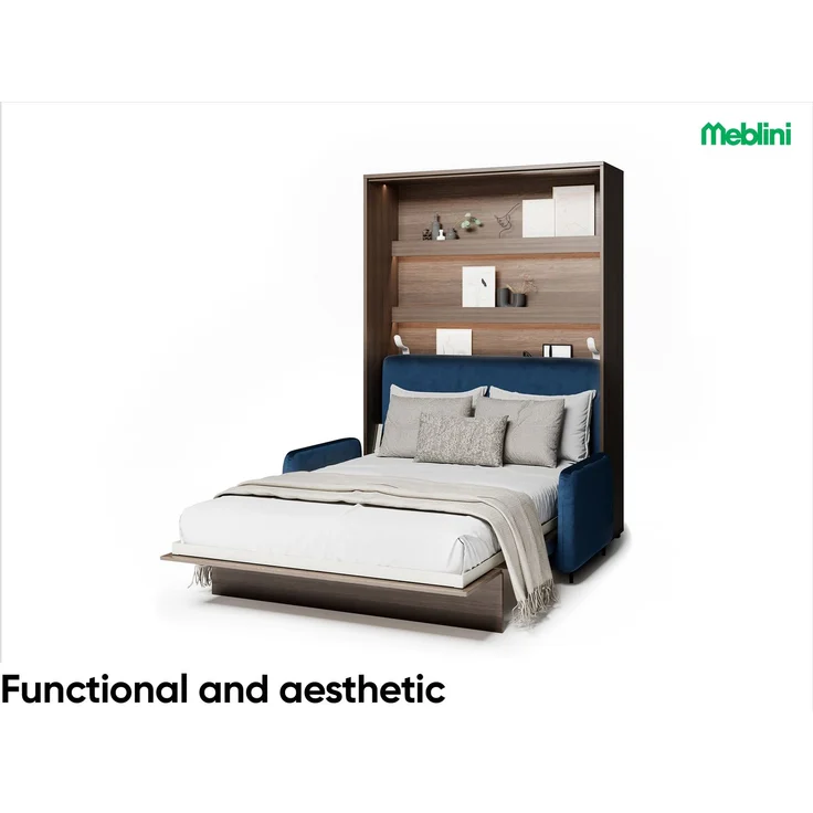 MEBLINI Schrankbett BC-12 - 160x200cm Vertikal - Dunin Eiche/Blau - mit Sofa - Wandbett mit Lattenrost - Klappbett mit Schrank - Wandklappbett - Murphy Bed – Bild 2