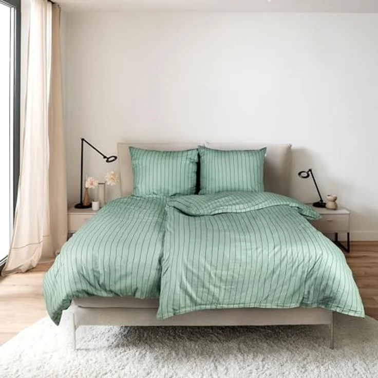 SCHÖNER WOHNEN-Kollektion Bettwäsche SOFT STRIPE Winter Bettwäsche, Baumwolle, 1 teilig, 135 x 200 cm in Salbei – Bild 3
