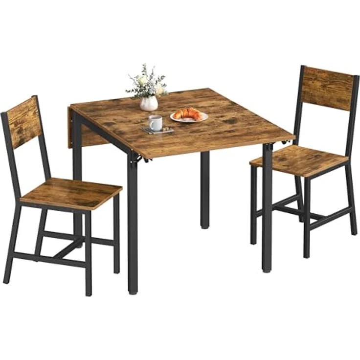 VASAGLE Esstisch mit 2 Esszimmerstühlen, Esszimmermöbel-Set, Essgruppe, für Wohnzimmer, Küche, Metallrahmen, einfache Montage, vintagebraun-schwarz KDT078S03V1 – Bild 2