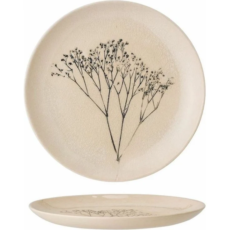 Bloomingville Speiseteller Bea Steingut Natur 22 cm, Blumenmotiv Dänisches Design – Bild 2