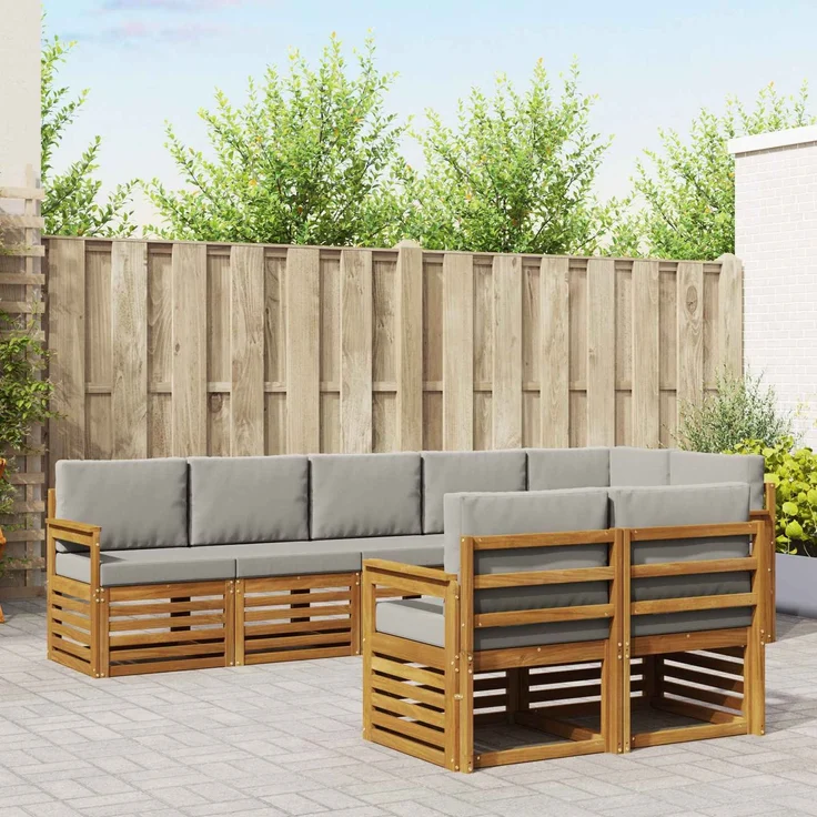 vidaXL Outdoor-Sofagarnitur 8 stk. 8-Sitzer Natur und Hellgrau 3374996 – Bild 1