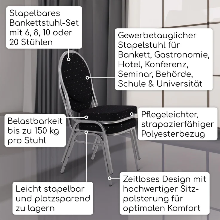 Raburg Stapelstuhl Bankettstuhl, stapelbar, für Konferenz, Seminar & Wartezimmer, David (Set), extra stabile, gepolsterte Metallstühle, belastbar bis 150 kg – Bild 2