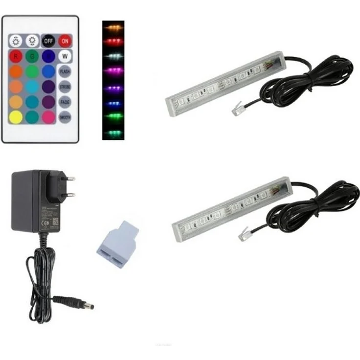 QLS LED Unterbauleuchte RGB 12V 2-8 Stück Schwarz, LED fest integriert, Glasbodenbeleuchtung Lichtleiste Fernbedienung 16 Farben Dimmbar – Bild 4