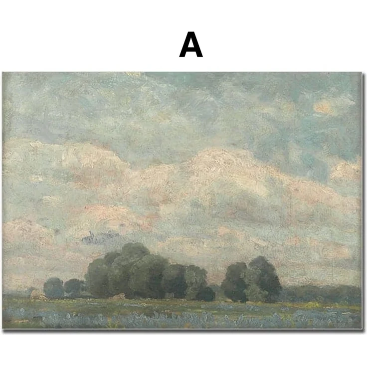 Poster Vintage Frühling Landschaft Blick in den Garten Äpfel und Schmetterlinge als Deko Print ohne Rahmen - A / 40 x 60 cm