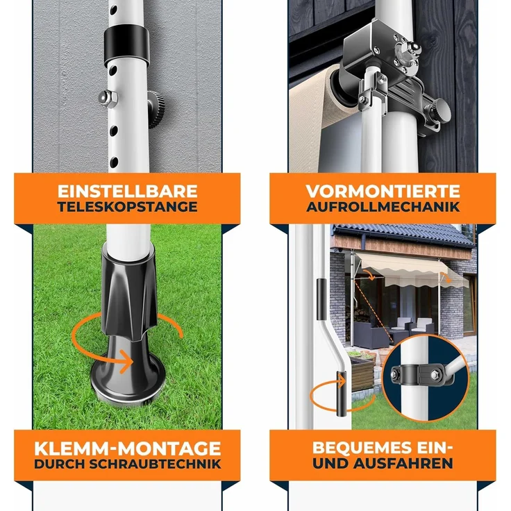KESSER® Klemmmarkise mit Handkurbel & LED Lichterkette | Balkonmarkise ohne Bohren | Markise UV-beständig höhenverstellbar & wasserabweisend | Sonnenschutz für Balkon Terrasse & Garten Beige, 200cm – Bild 3