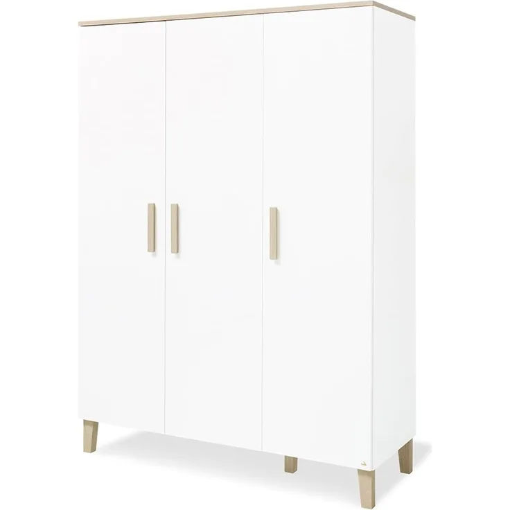 Pinolino 'Lumi' 3-trg. Kleiderschrank, mit Kleiderstange und 7 Ablagefächern, Holz weiß, 135 x 56 x 189 cm