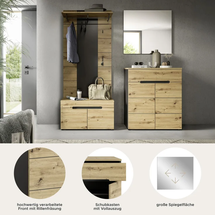 Garderobenkombination (B/H/T: 175x190x37 cm) in Artisan Nachbildung – Bild 8