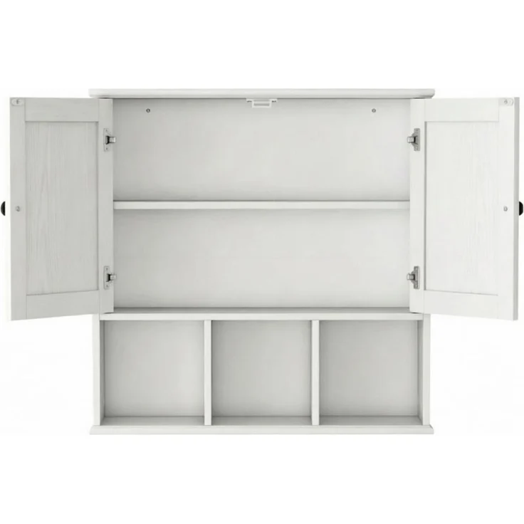Badezimmer-Wandschrank 60 x 19,5 x 60 cm mit 2 Türen, offenen Fächern und verstellbarem Einlegeboden – Bild 7