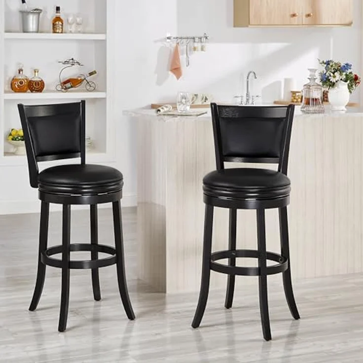 Ball & Cast Gepolsterter Drehbarhocker, Pub Höhe Hocker-Stuhl mit Rückenlehne & Fußstütze, Holzrahmen Barhocker für Küche und Esszimmer, schwarz – Bild 9