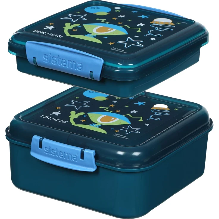 Sistema Expressions Kids Bento Brotdose Set | Bento Cube (1,25L) & Sandwich Box (450ml) | Alien Laguna