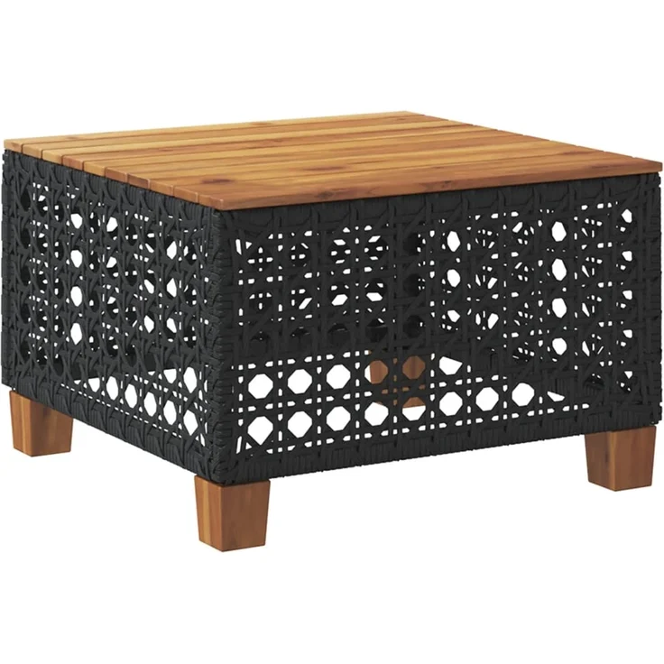 Gartentisch, Beistelltisch, Balkontisch Schwarz 55x55x36 cm Poly Rattan Akazienholz – Bild 6