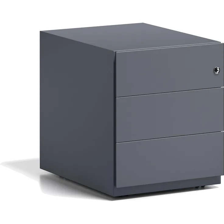 BISLEY Note Rollcontainer mit 3 Schüben aus Metall abschließbar in anthrazit - Bürocontainer mit Schloss für DIN A4 Dokumente, Kleinteile & Büromaterial, Container für Büro & Homeoffice auf Rollen, NWA59M7SSS-634