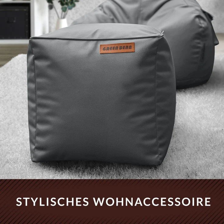 Green Bean® Sitzhocker aus Kunstleder - Pouf mit EPS Perlen Füllung - 40 x 40 cm - perfekte Ergänzung zum Sitzsack - Grau – Bild 8