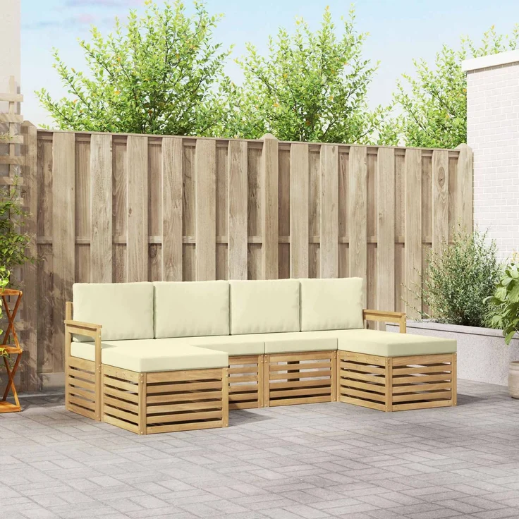 vidaXL Outdoor-Sofagarnitur 6 stk. 6-Sitzer Weiß und Creme Polyester 3392260 – Bild 1