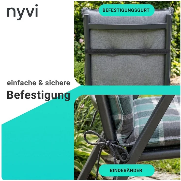 NYVI Hochlehnerauflage Hochlehner Auflagen 6er Set Barcelona - Gartenstuhlauflagen 118x50cm, (6 St), Stuhlauflage, Sitzauflage mit Halteband, UV-fest – Bild 4