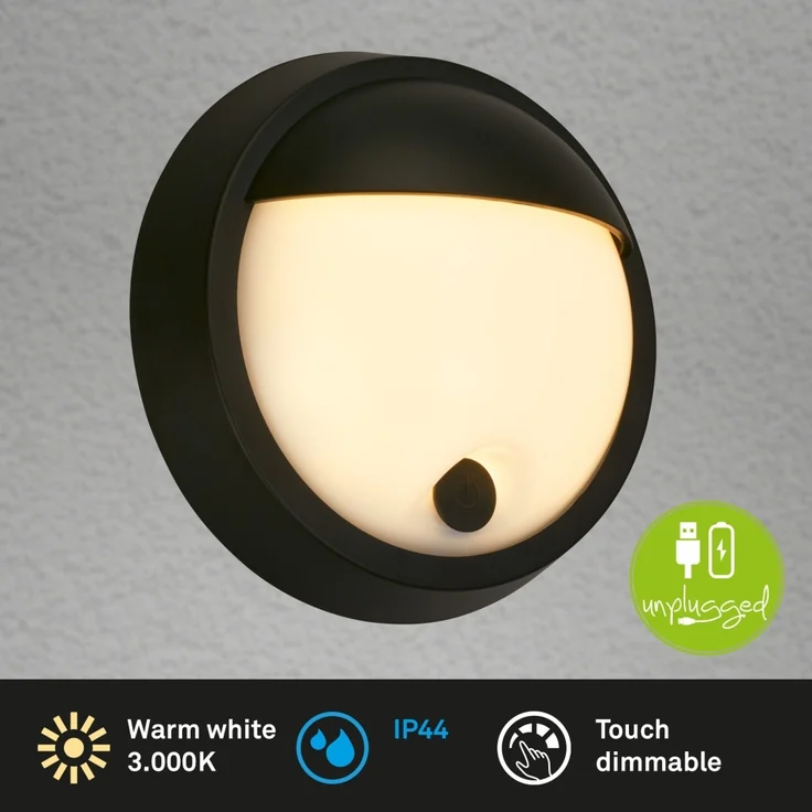 Briloner LED Akku-Außenwandleuchte Puni 4W schwarz Touch-Dimmer warmweiß – Bild 3