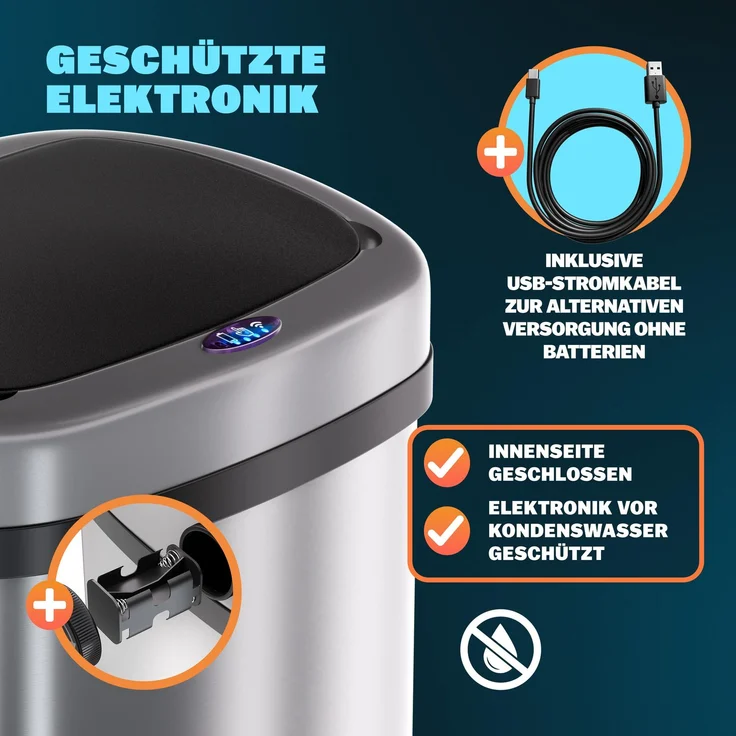 MONZANA® Mülleimer mit Sensor Küche 50L Silber – Bild 5