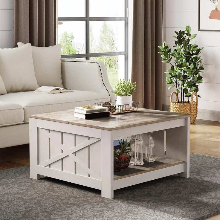 YITAHOME Couchtisch, Quadratischer Wohnzimmertisch 2-stöckiger, Couchtisch mit Stauraum für Couch Schlafzimmer,Stabiler Metallrahmen 80 x 80 x 45 cm – Bild 4