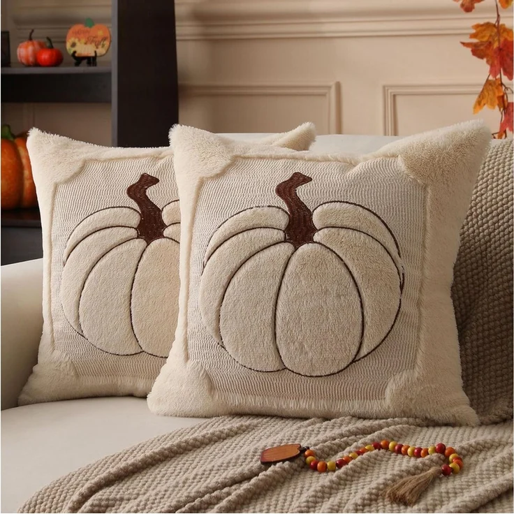 FOUORTUNATE-BEE Kissenbezug 2 Stück Plüsch-Kürbis-Kissenbezüge, Herbst-Sofakissenbezüge, Dekorative Kissenhüllen für Zuhause, Thanksgiving- und Halloween-Deko – Bild 1