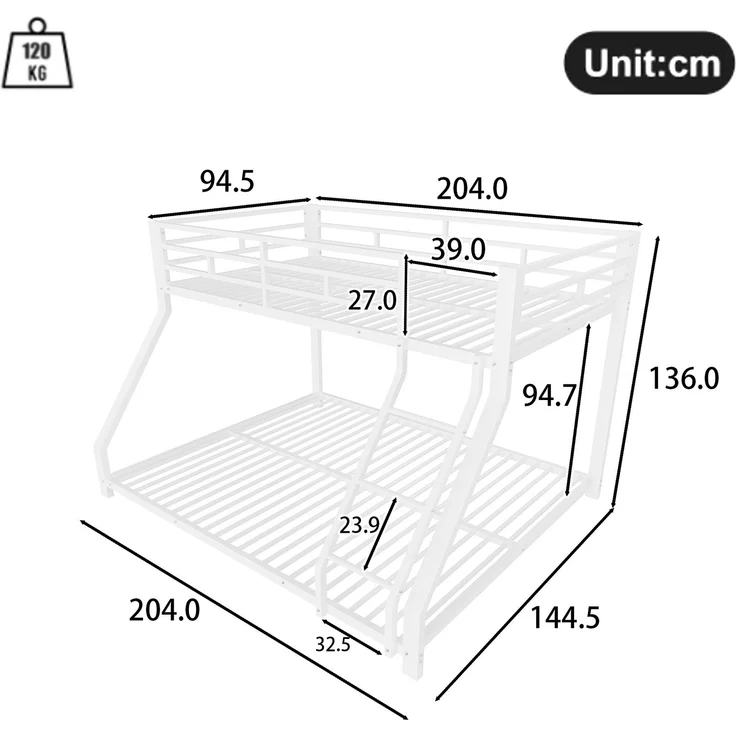 Etagenbett, 90*200 cm 140*200 cm, Geländer, Stufe, en747 zertifiziert, ohne Matratze, Metall, Weiß – Bild 8